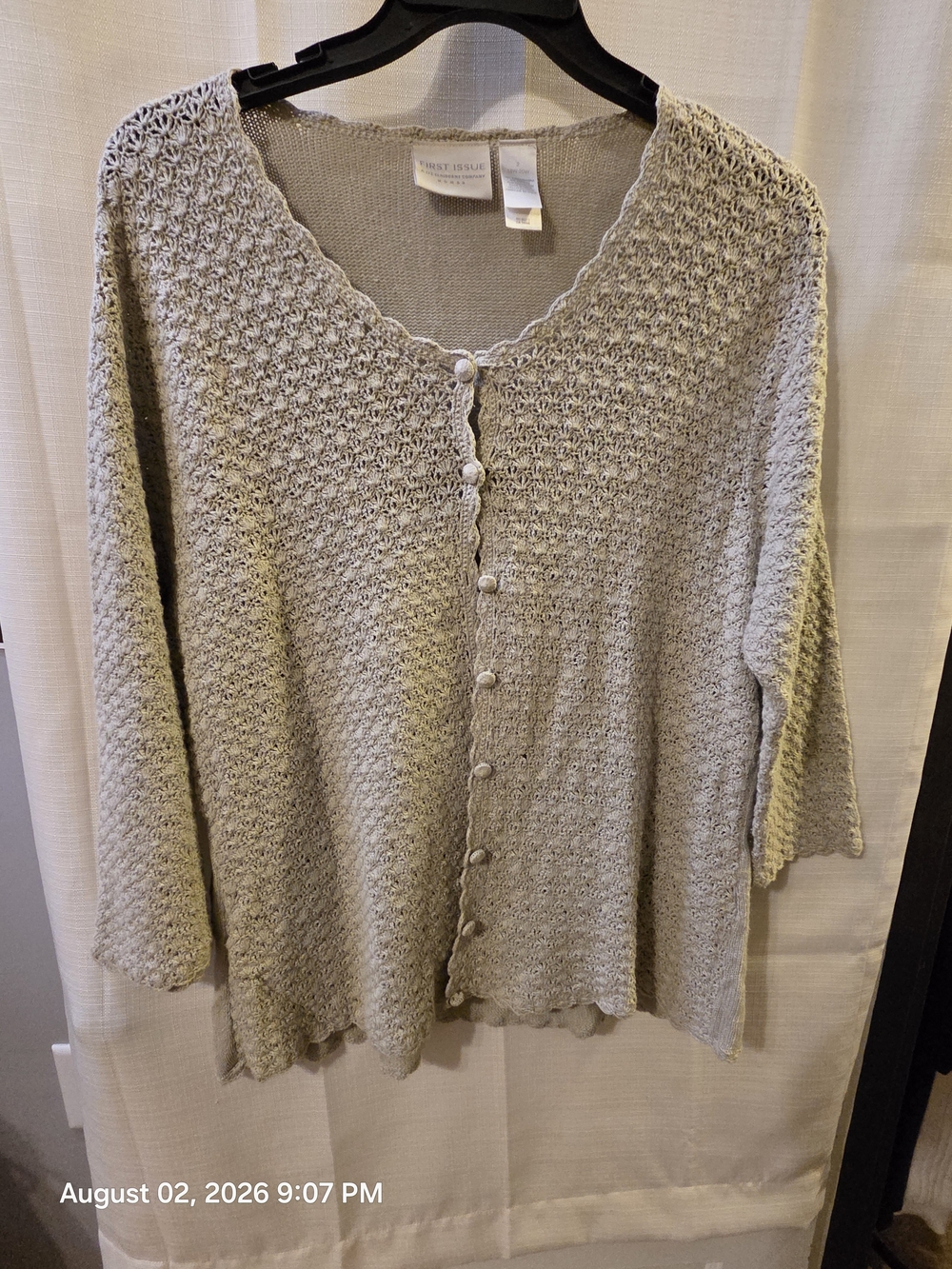 Textured Tan Button-Front Knit Cardigan